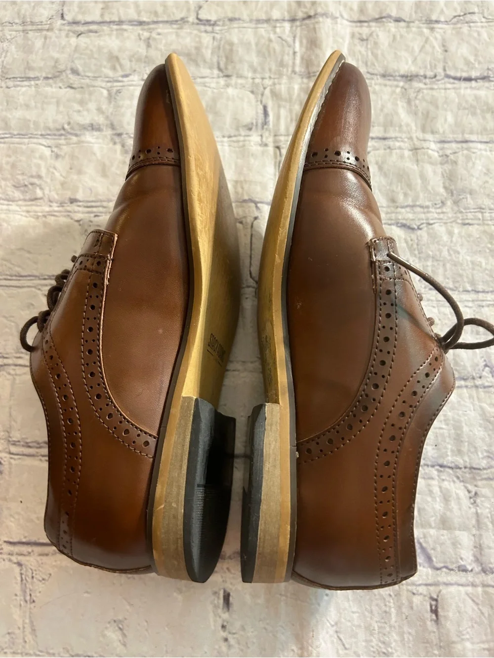STACY ADAMS DICKINSON CAP TOE OXFORDS BROQUE COGNAC COLOR DRESS SHOES YOUTH 4M